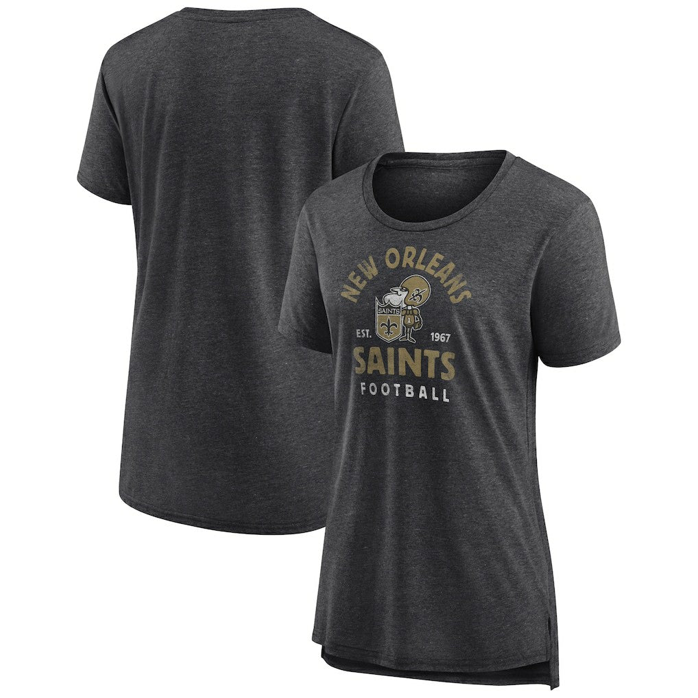 New Orleans Saints Women's Vintage Arch Tri-Blend T-Shirt Charcoal | NFL
