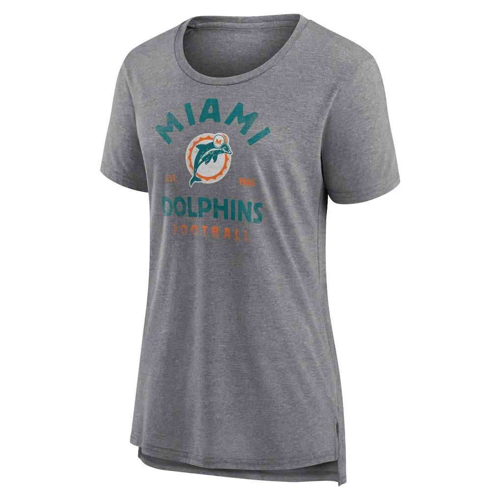Miami Dolphins Women's Vintage Arch Tri-Blend T-Shirt Gray | NFL