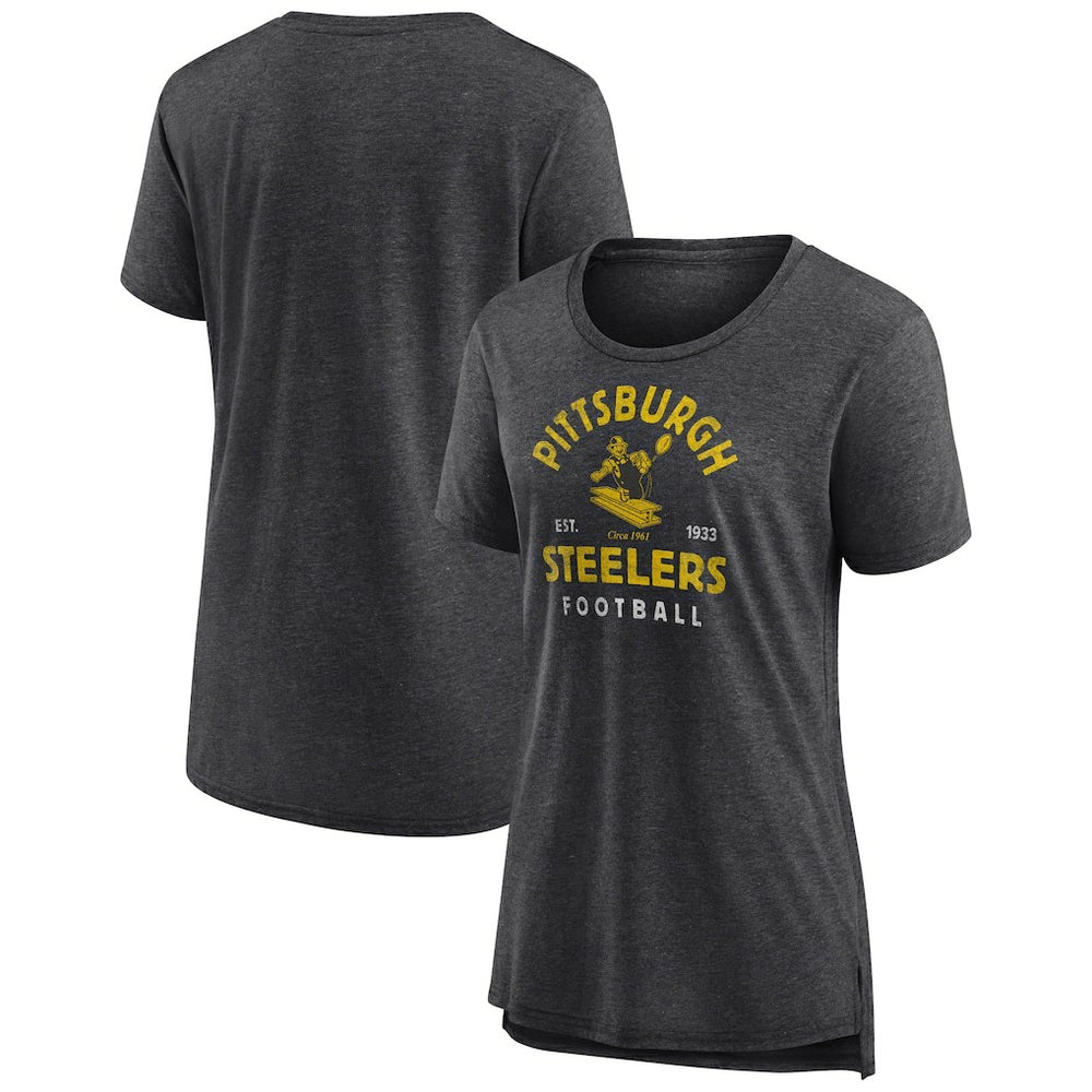 Pittsburgh Steelers Women's Vintage Arch Tri-Blend T-Shirt Charcoal | NFL