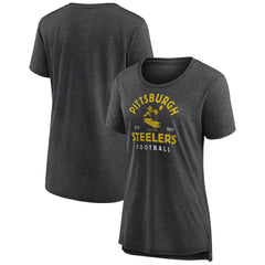Pittsburgh Steelers Women's Vintage Arch Tri-Blend T-Shirt Charcoal | NFL