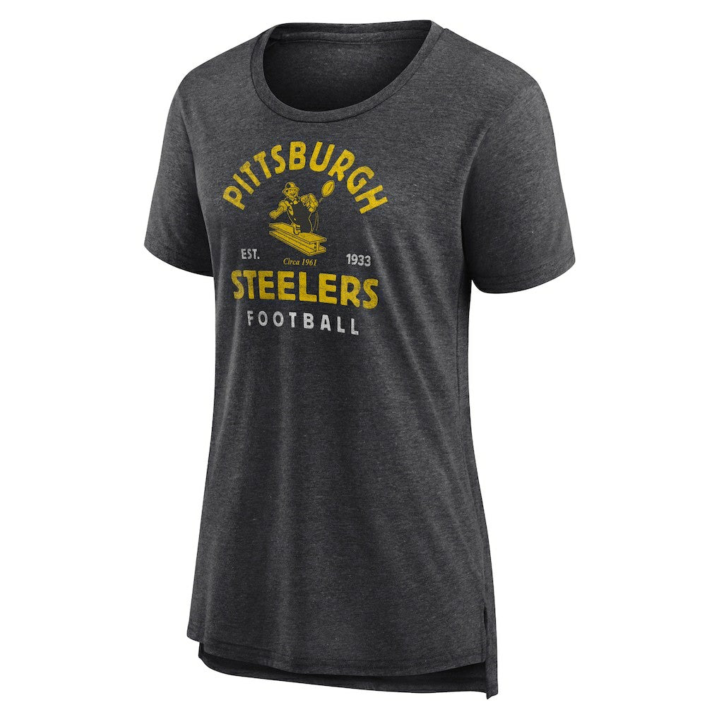 Pittsburgh Steelers Women's Vintage Arch Tri-Blend T-Shirt Charcoal | NFL