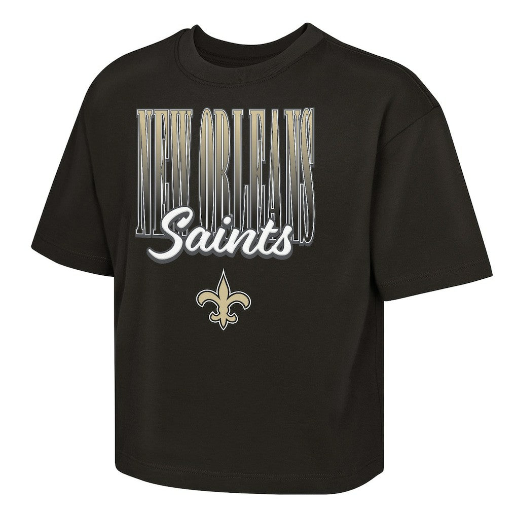 New Orleans Saints Outerstuff Girls Youth Big City Boxy T-Shirt Black | NFL