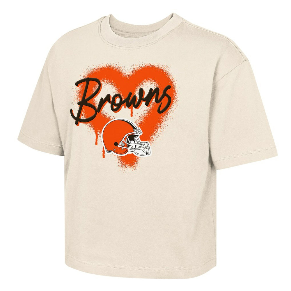 Cleveland Browns Outerstuff Girl's Youth Spray Heart Boxy T-Shirt Cream | NFL