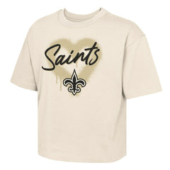 New Orleans Saints Outerstuff Girl's Youth Spray Heart Boxy T-Shirt Cream | NFL
