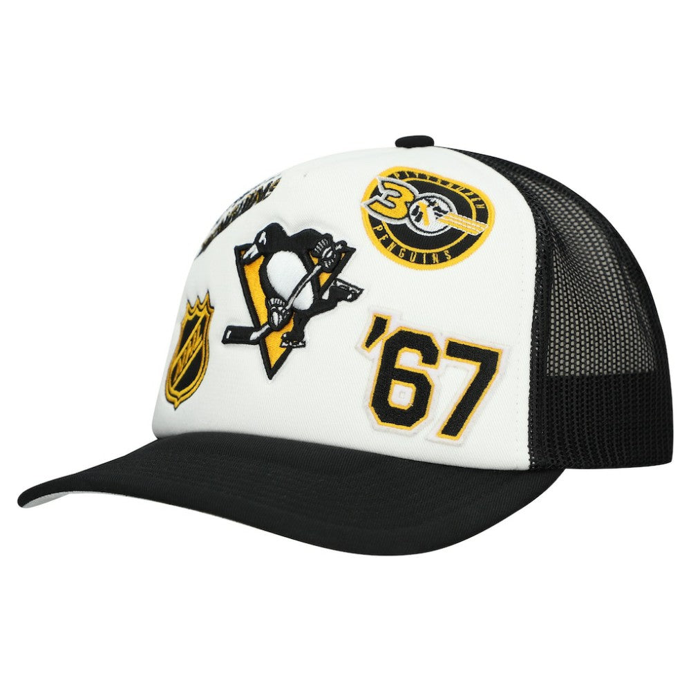 Pittsburgh Penguins Mitchell & Ness Gridlock Trucker Adjustable Hat - White/Black - NHL