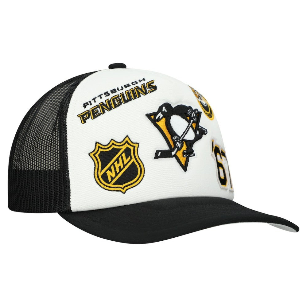 Pittsburgh Penguins Mitchell & Ness Gridlock Trucker Adjustable Hat - White/Black - NHL