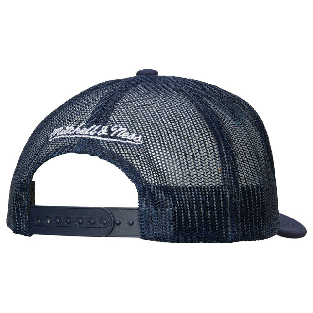 Seattle Kraken Mitchell & Ness Gridlock Trucker Adjustable Hat - White/Deep Sea Blue - NHL