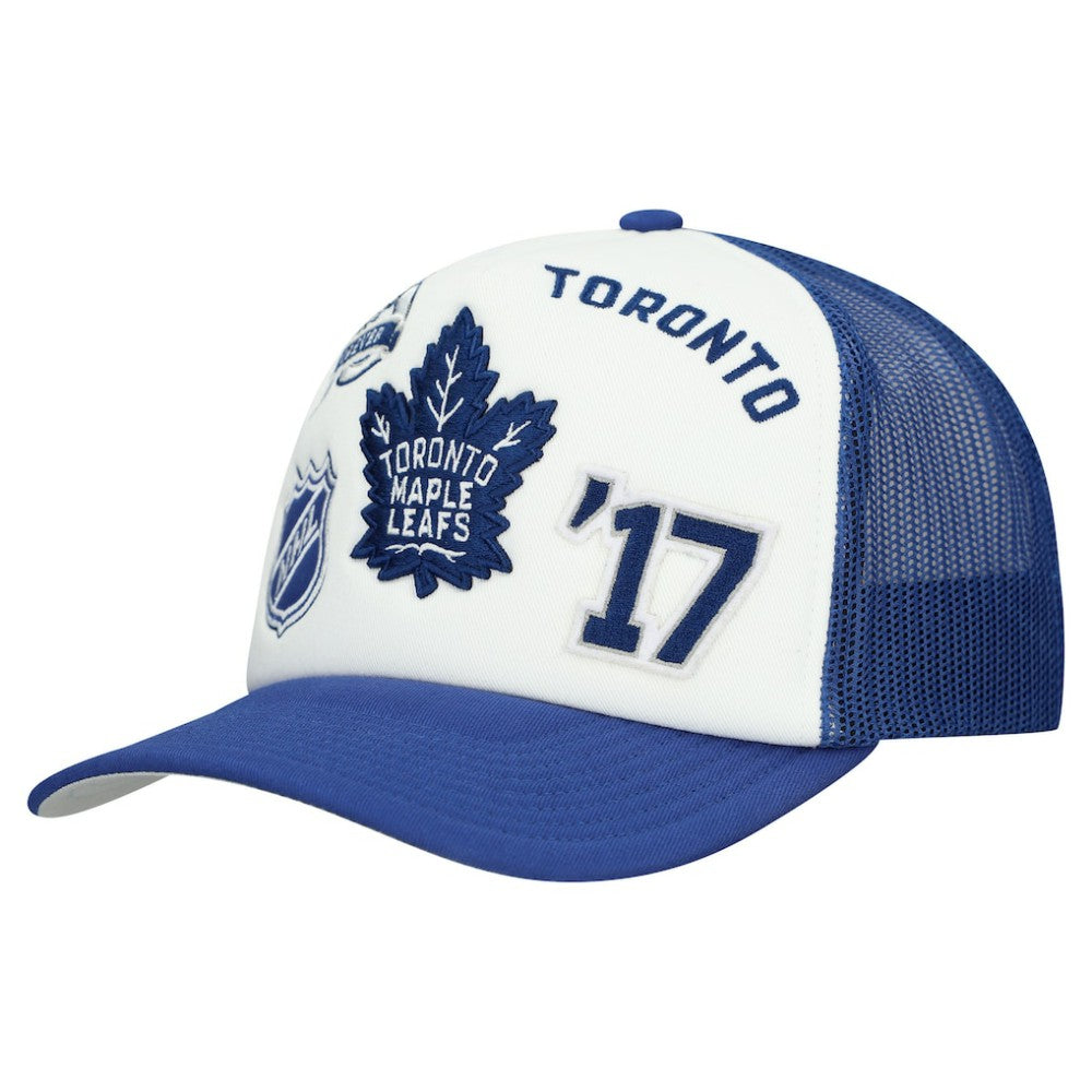 Toronto Maple Leafs Mitchell & Ness Gridlock Trucker Adjustable Hat - White/Blue - NHL