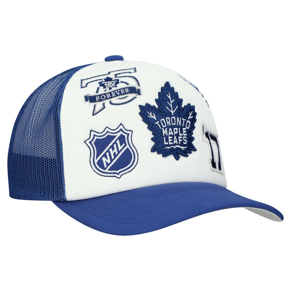 Toronto Maple Leafs Mitchell & Ness Gridlock Trucker Adjustable Hat - White/Blue - NHL