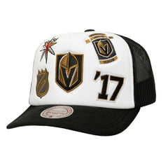 Vegas Golden Knights Mitchell & Ness Gridlock Trucker Adjustable Hat - White/Black - NHL