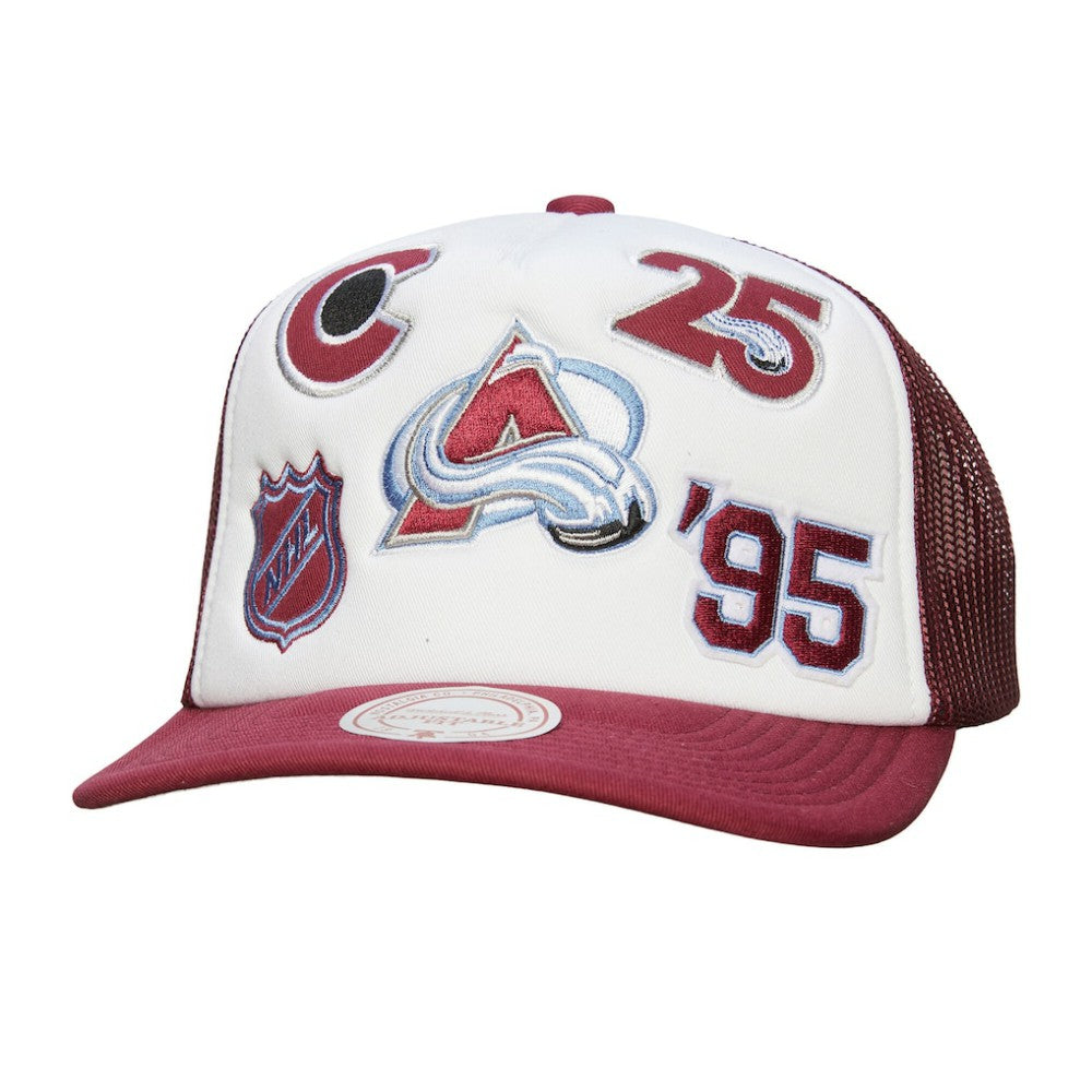Colorado Avalanche Mitchell & Ness Gridlock Trucker Adjustable Hat - White/Burgundy - NHL