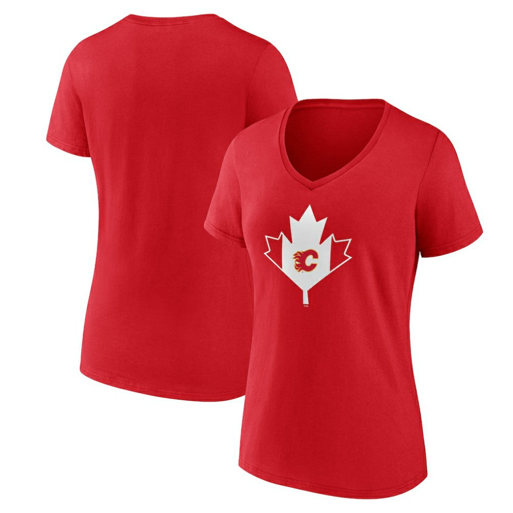 Calgary Flames Women's Canada Day V-Neck T-Shirt - Red - NHL