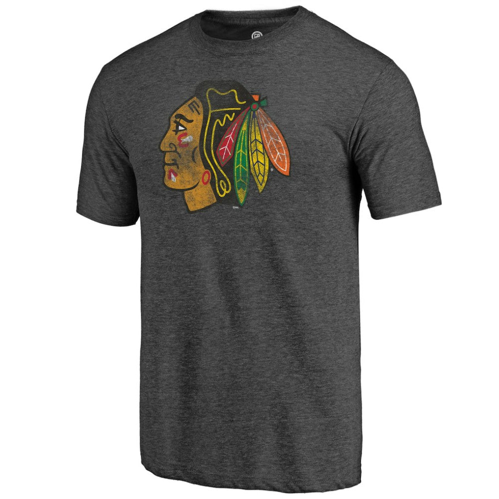 Chicago Blackhawks Distressed Tri-Blend T-Shirt - Charcoal - NHL