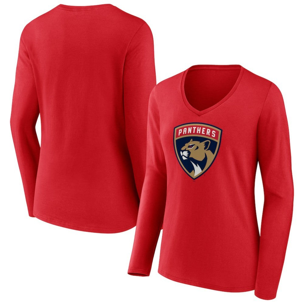 Florida Panthers Women's Primary Logo Long Sleeve V-Neck T-Shirt - Red - NHL