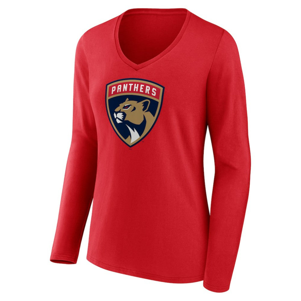 Florida Panthers Women's Primary Logo Long Sleeve V-Neck T-Shirt - Red - NHL