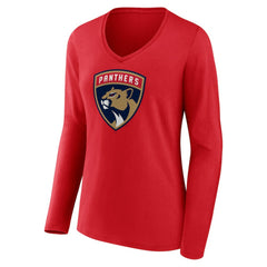 Florida Panthers Women's Primary Logo Long Sleeve V-Neck T-Shirt - Red - NHL