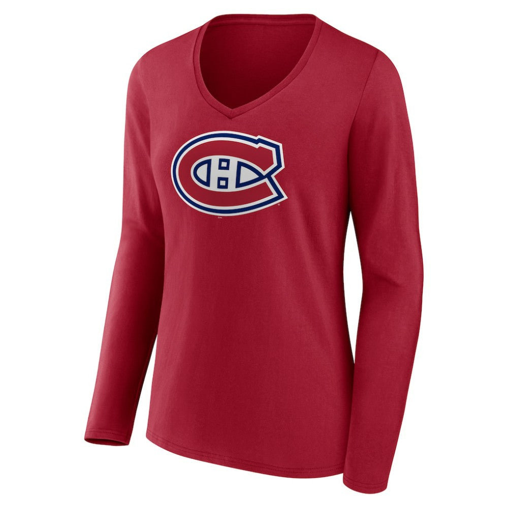 Montreal Canadiens Women's Primary Logo Long Sleeve V-Neck T-Shirt - Red - NHL