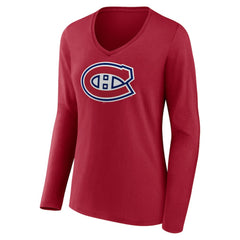 Montreal Canadiens Women's Primary Logo Long Sleeve V-Neck T-Shirt - Red - NHL