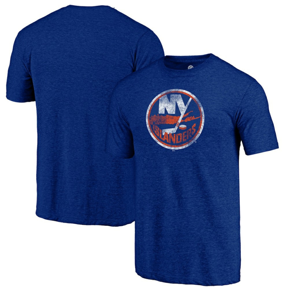 New York Islanders Distressed Logo Tri-Blend T-Shirt - Royal - NHL