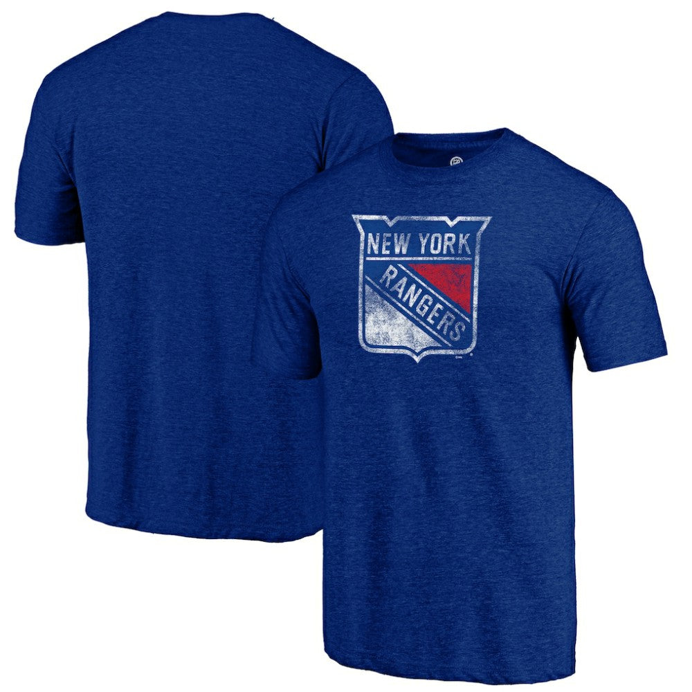 New York Rangers Distressed Logo Tri-Blend T-Shirt - Blue - NHL