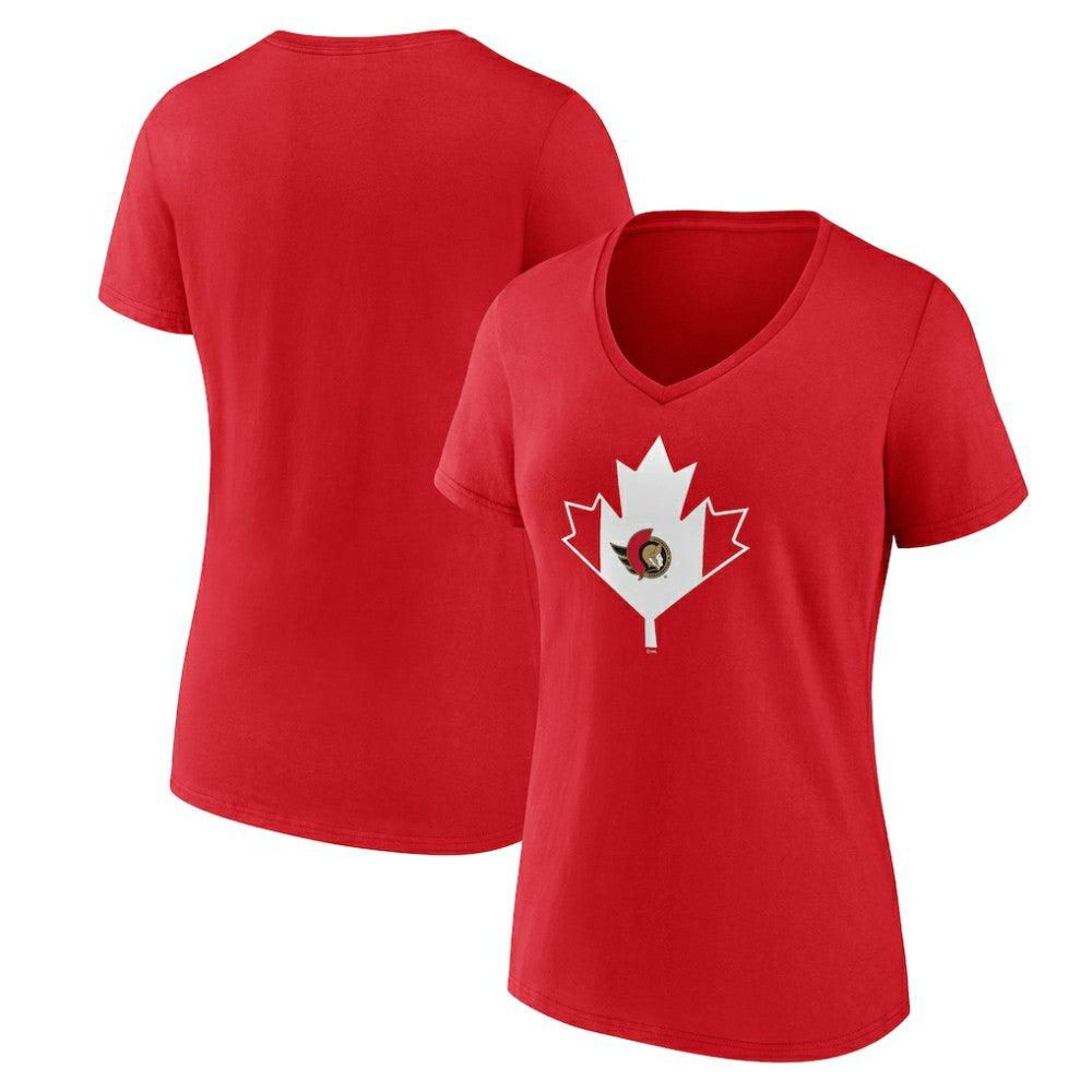 Ottawa Senators Women's Canada Day V-Neck T-Shirt - Red - NHL