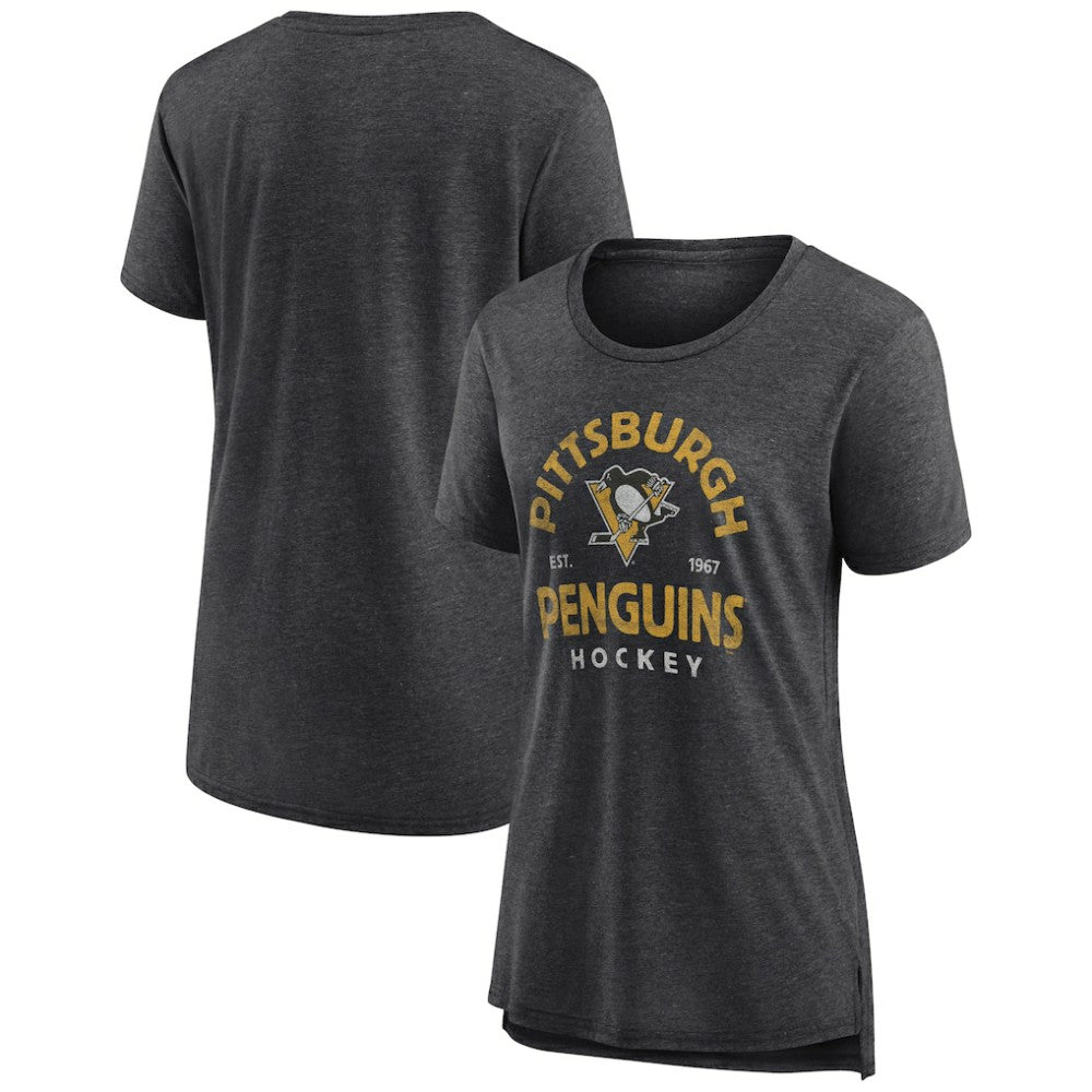 Pittsburgh Penguins Women's Vintage Arch Tri-Blend T-Shirt - Gray - NHL