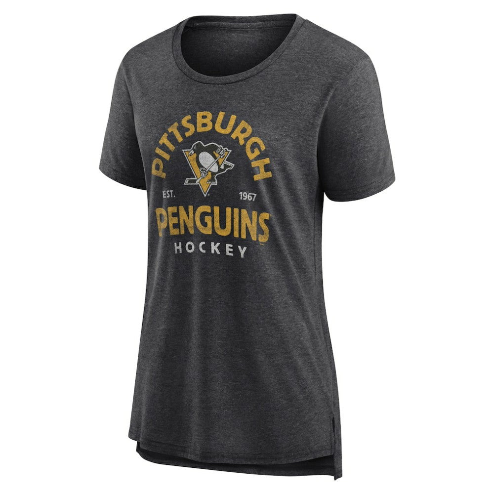Pittsburgh Penguins Women's Vintage Arch Tri-Blend T-Shirt - Gray - NHL