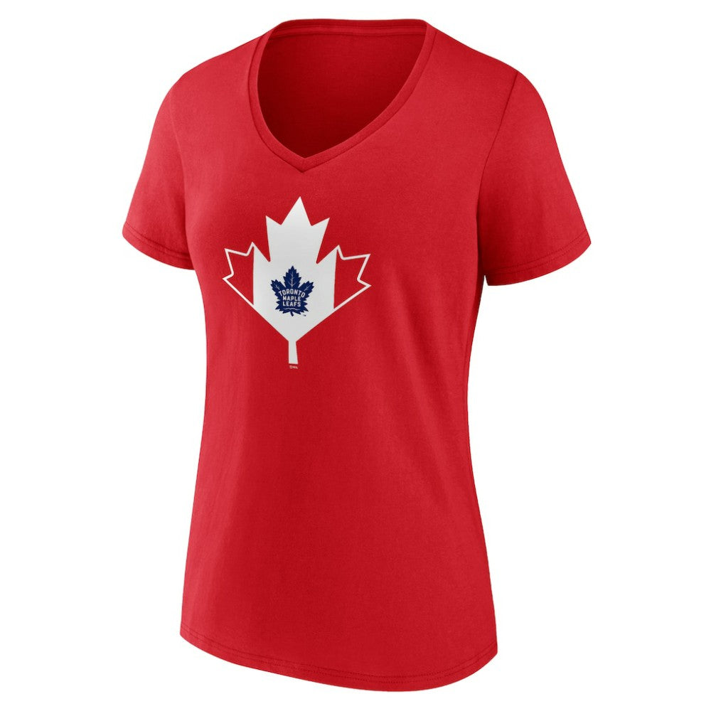 Toronto Maple Leafs Women's Canada Day V-Neck T-Shirt - Red - NHL