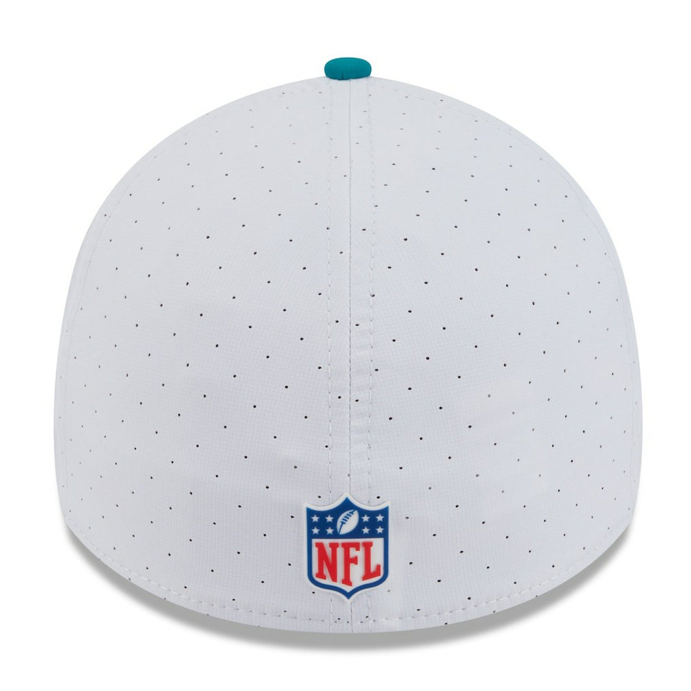 Miami Dolphins New Era 2025 NFL Training Camp Throwback Logo 39THIRTY Flex Hat White/Aqua | NFL