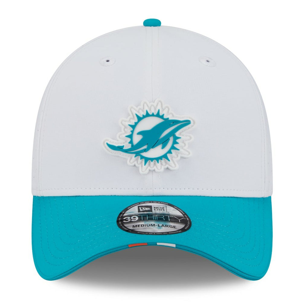 Miami Dolphins New Era 2025 NFL Training Camp 39THIRTY Flex Hat White/Aqua | NFL