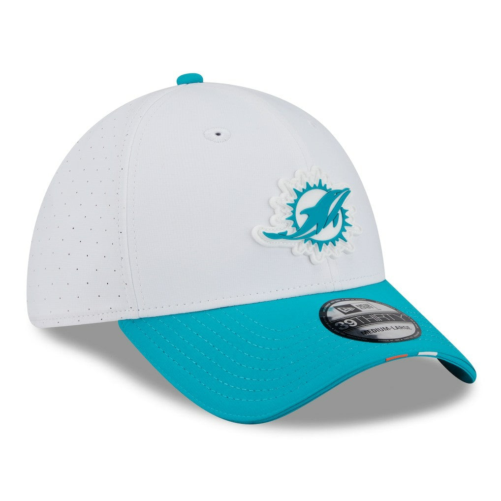 Miami Dolphins New Era 2025 NFL Training Camp 39THIRTY Flex Hat White/Aqua | NFL