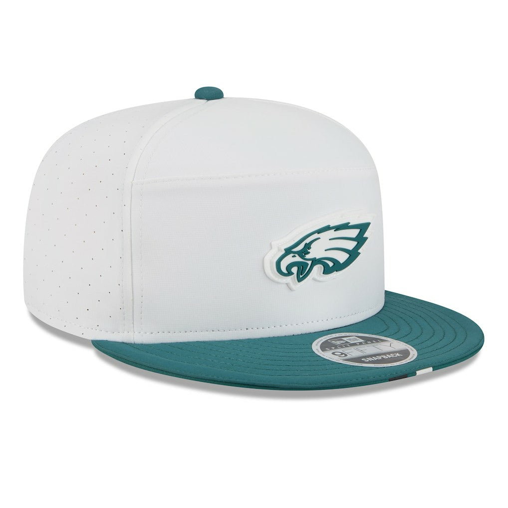 Philadelphia Eagles New Era 2025 NFL Training Camp Split Panel 9FIFTY Snapback Hat White/Midnight Green | NFL