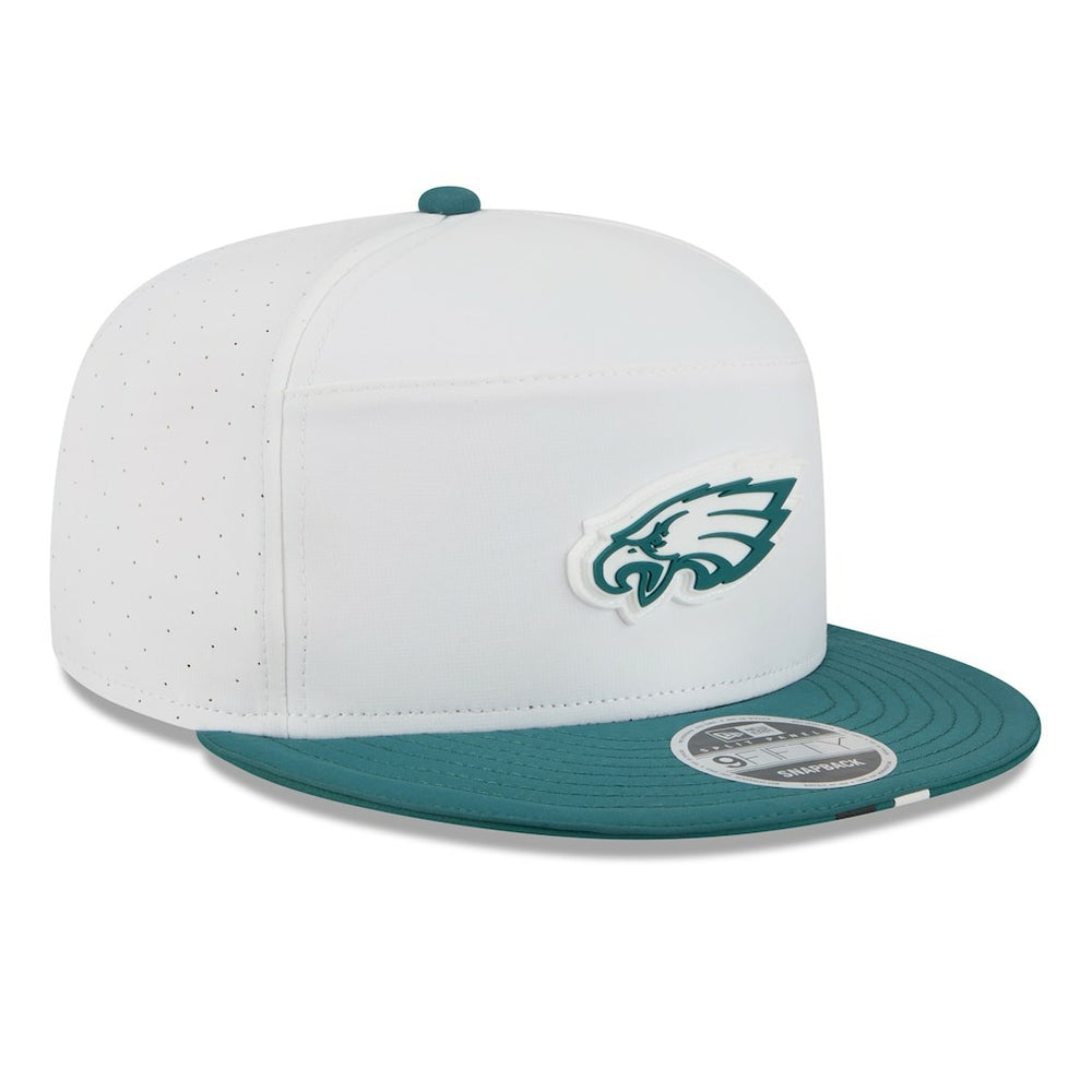 Philadelphia Eagles New Era 2025 NFL Training Camp Split Panel 9FIFTY Snapback Hat White/Midnight Green | NFL