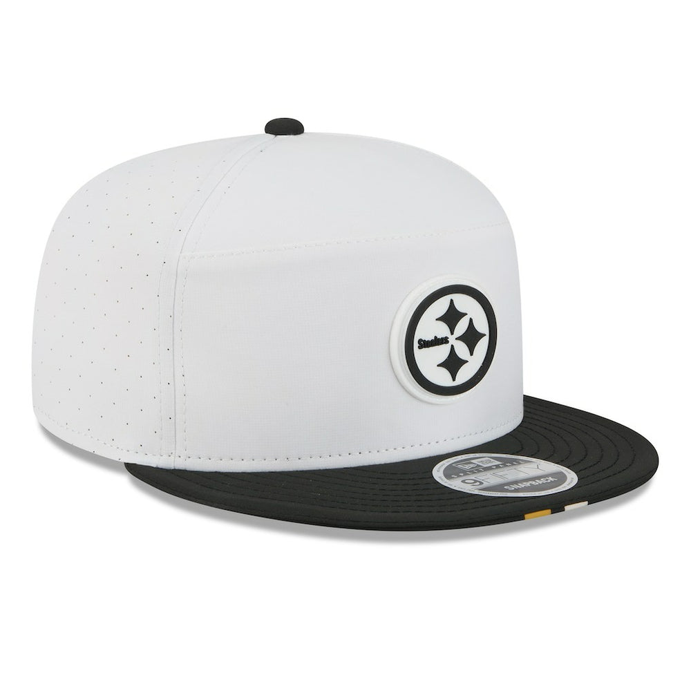 Pittsburgh Steelers New Era 2025 NFL Training Camp Split Panel 9FIFTY Snapback Hat White/Black | NFL