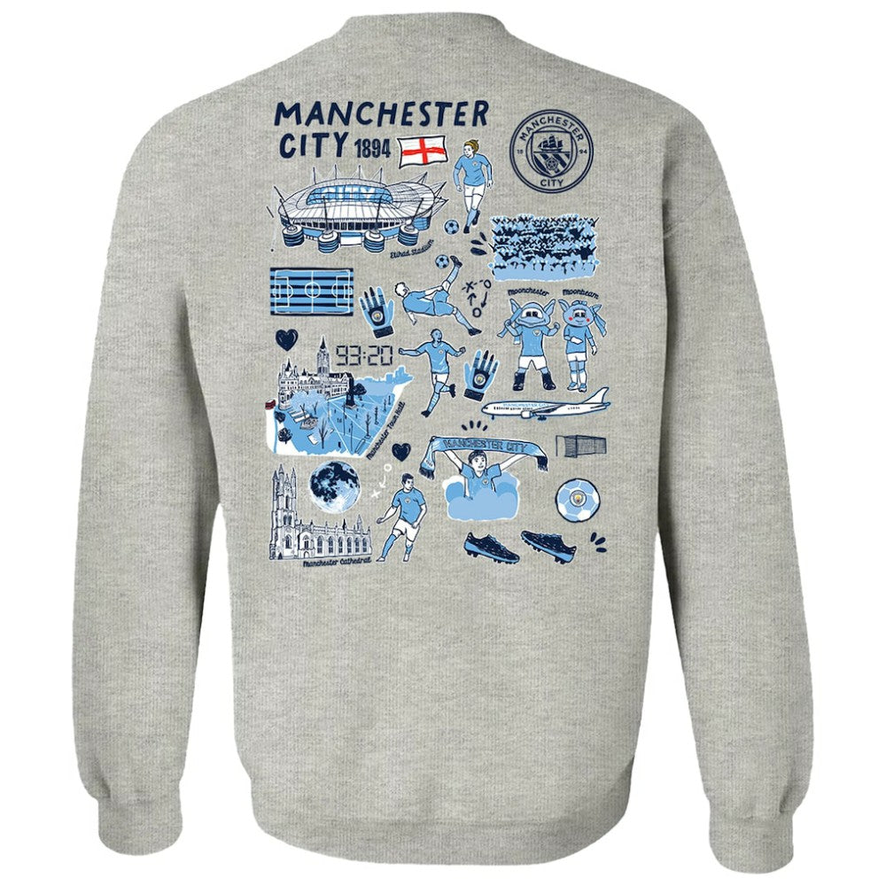 Manchester City Vive La Fete Women's Impressions Artwork Pullover Sweatshirt Gray - FIFA World CUP