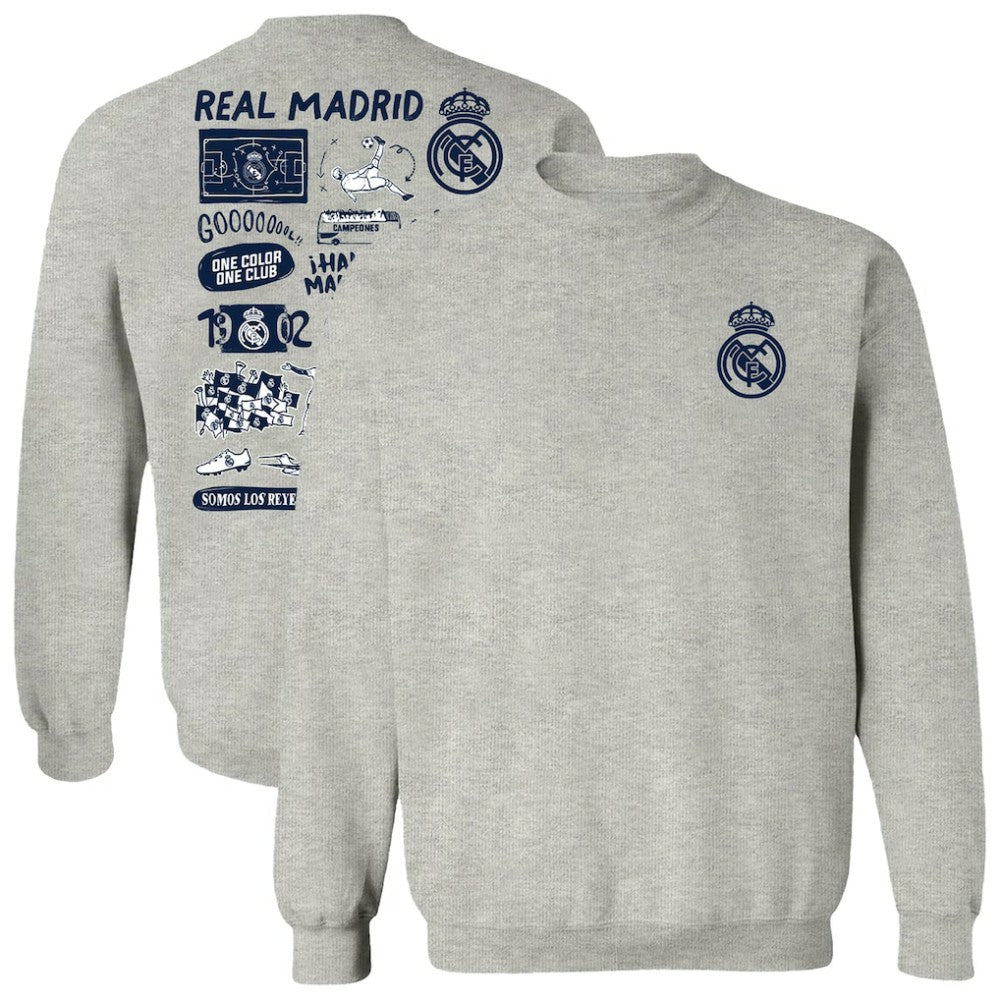 Real Madrid Vive La Fete Women's Impressions Artwork Pullover Sweatshirt Gray - FIFA World CUP