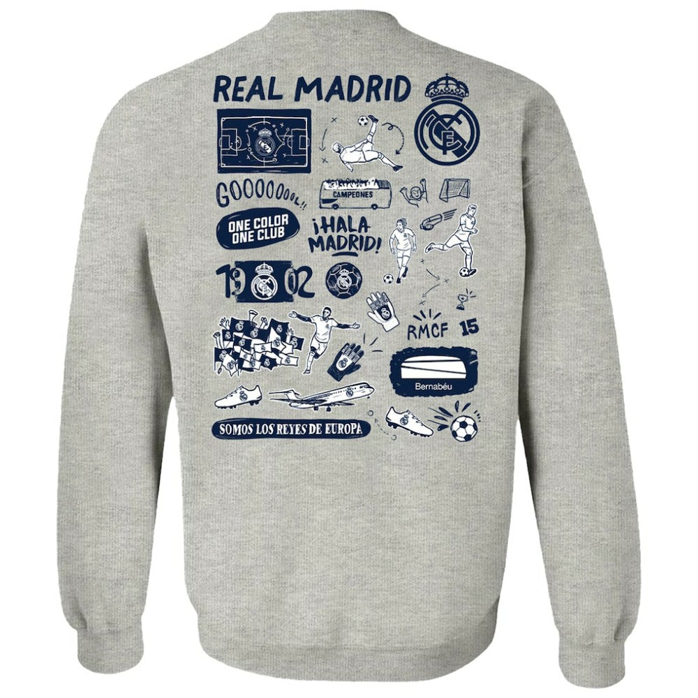 Real Madrid Vive La Fete Women's Impressions Artwork Pullover Sweatshirt Gray - FIFA World CUP