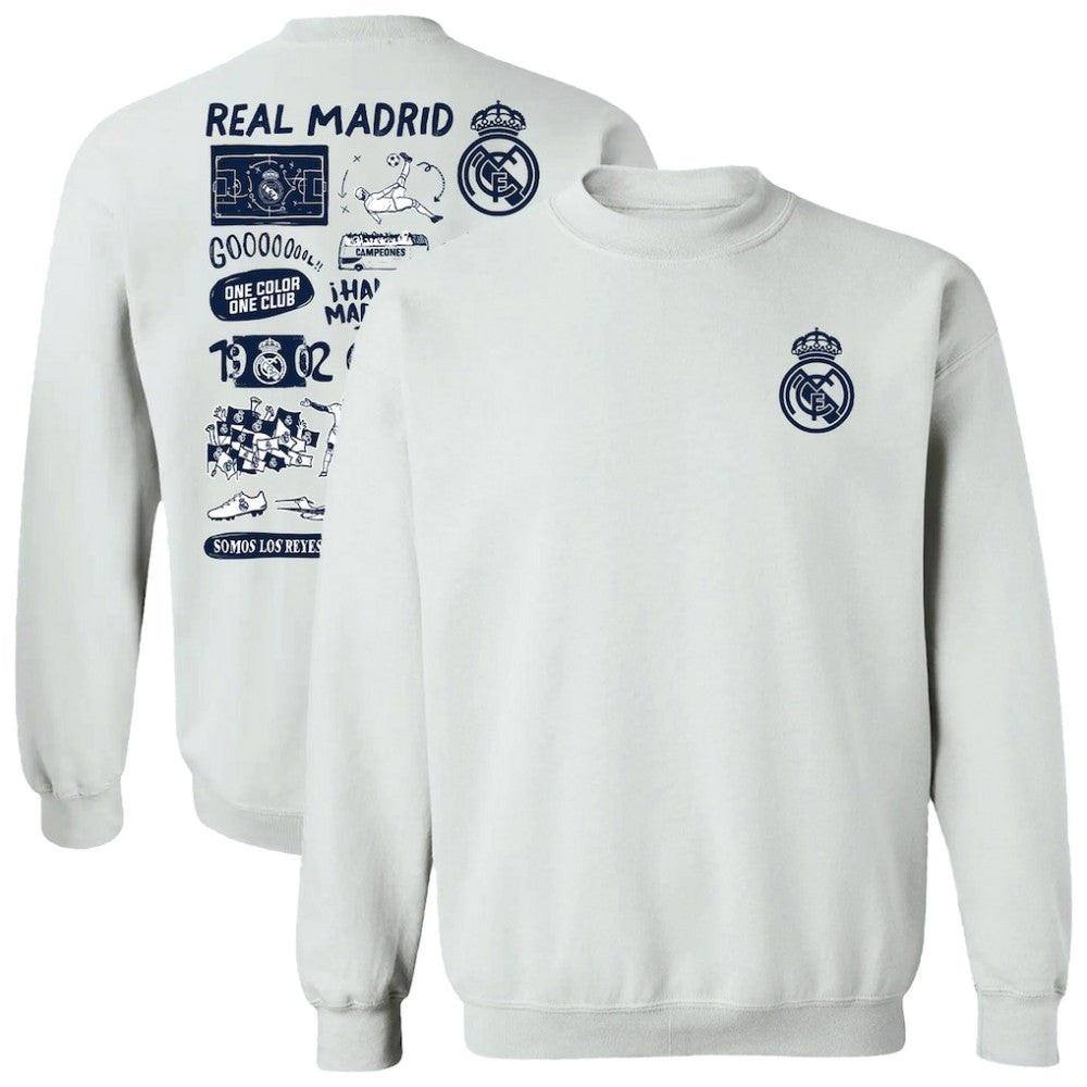 Real Madrid Vive La Fete Women's Impressions Artwork Pullover Sweatshirt White - FIFA World CUP