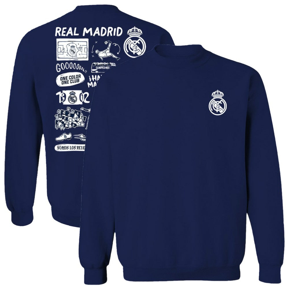 Real Madrid Vive La Fete Women's Impressions Artwork Pullover Sweatshirt Navy - FIFA World CUP