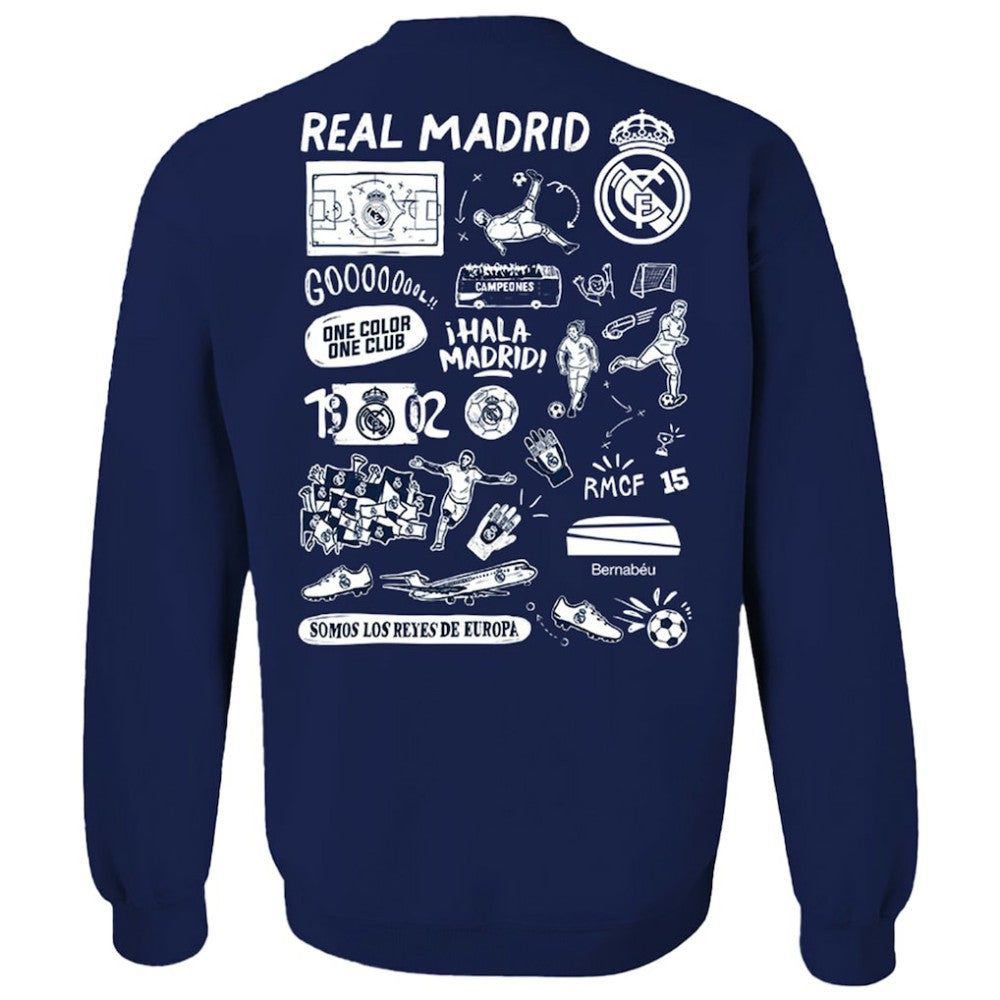 Real Madrid Vive La Fete Women's Impressions Artwork Pullover Sweatshirt Navy - FIFA World CUP