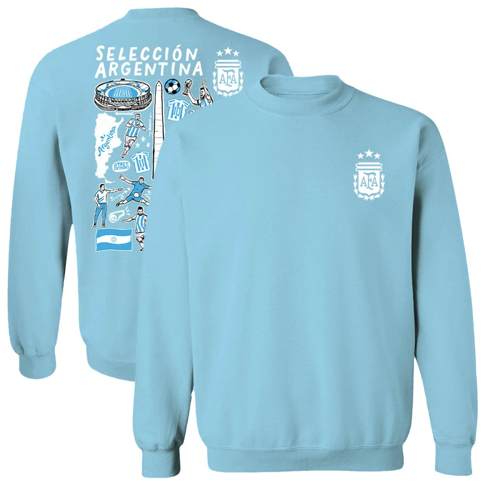Argentina National Team Vive La Fete Women's Impressions Artwork Pullover Sweatshirt Light Blue - FIFA World CUP
