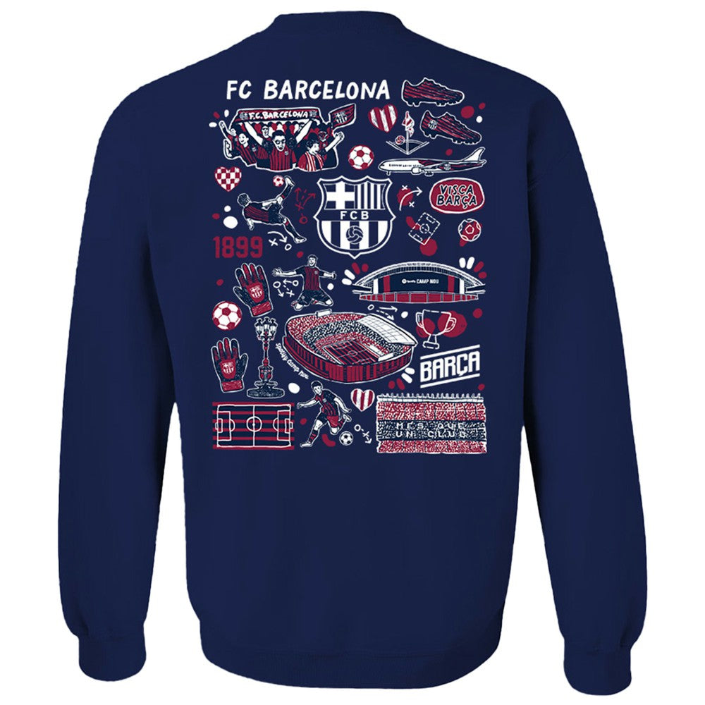Barcelona Vive La Fete Women's Impressions Artwork Pullover Sweatshirt Navy - FIFA World CUP