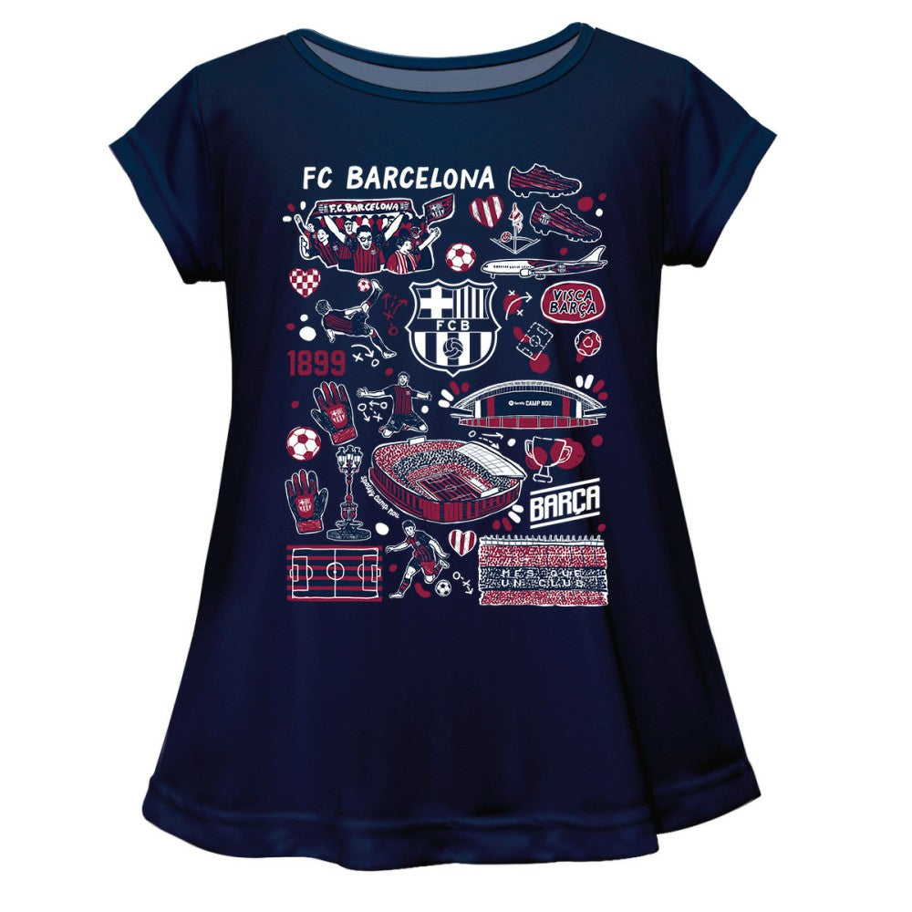 Barcelona Vive La Fete Girls Youth Impressions Artwork A-Line Top Navy - FIFA World CUP