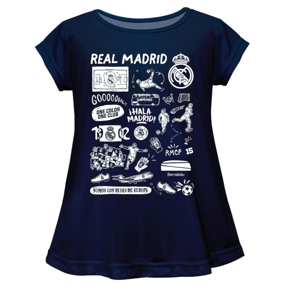 Real Madrid Vive La Fete Girls Youth Impressions Artwork A-Line Top Navy - FIFA World CUP
