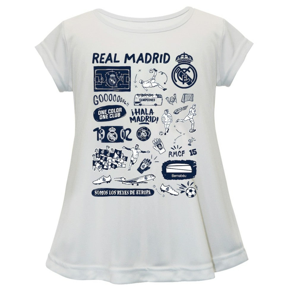 Real Madrid Vive La Fete Girls Youth Impressions Artwork A-Line Top White - FIFA World CUP