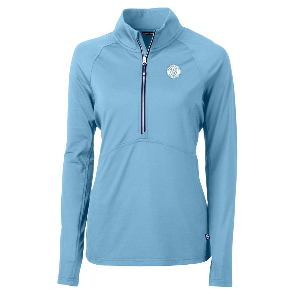 Milwaukee Brewers Cutter & Buck Women's Raglan Adapt Eco Knit Stretch Recycled Half-Zip Top - MLB