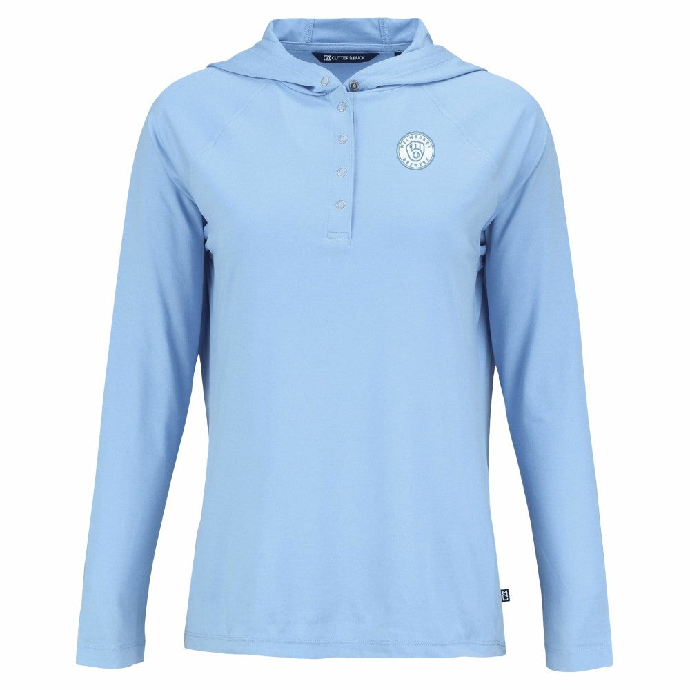 Milwaukee Brewers Cutter & Buck Women's Coastline Epic Comfort Eco Recycled Long Sleeve Hoodie T-Shirt - MLB