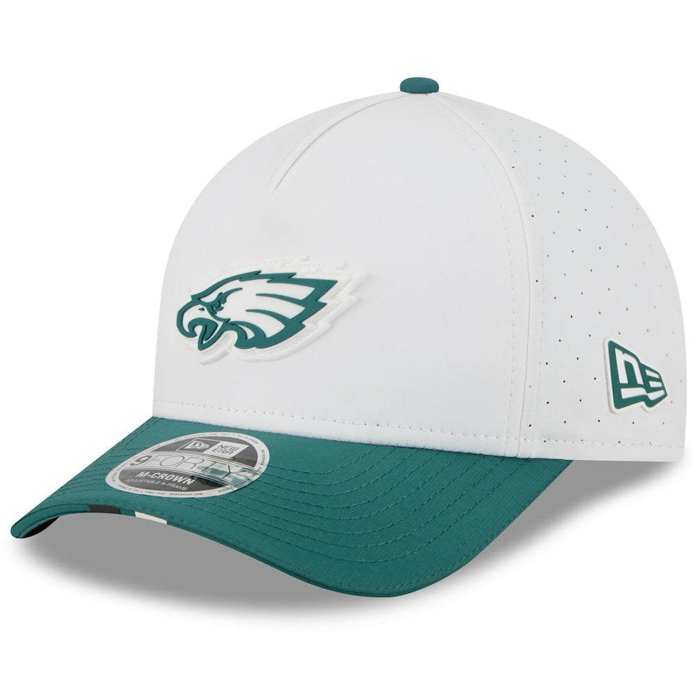 Philadelphia Eagles New Era Youth 2025 NFL Training Camp A-Frame 9FORTY Adjustable Hat White/Midnight Green | NFL