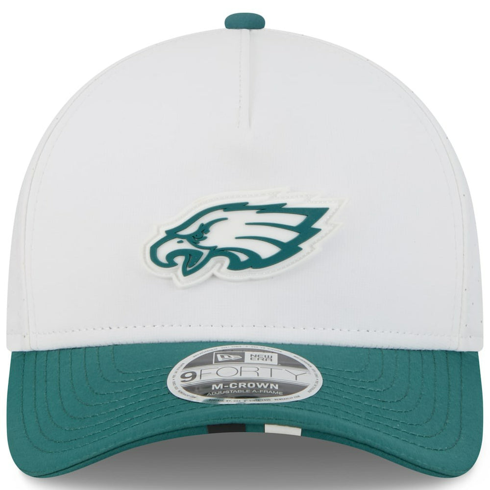 Philadelphia Eagles New Era Youth 2025 NFL Training Camp A-Frame 9FORTY Adjustable Hat White/Midnight Green | NFL