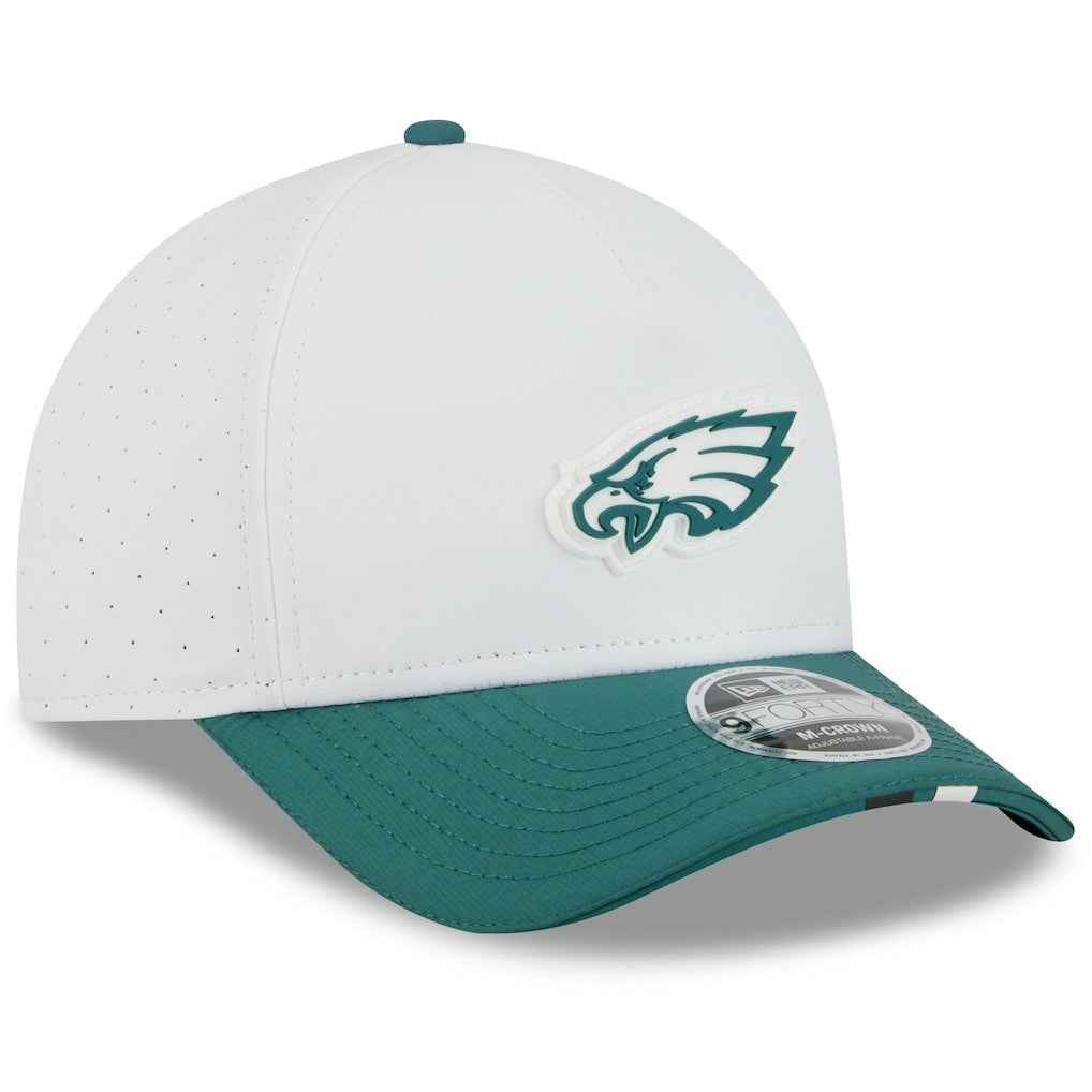 Philadelphia Eagles New Era Youth 2025 NFL Training Camp A-Frame 9FORTY Adjustable Hat White/Midnight Green | NFL